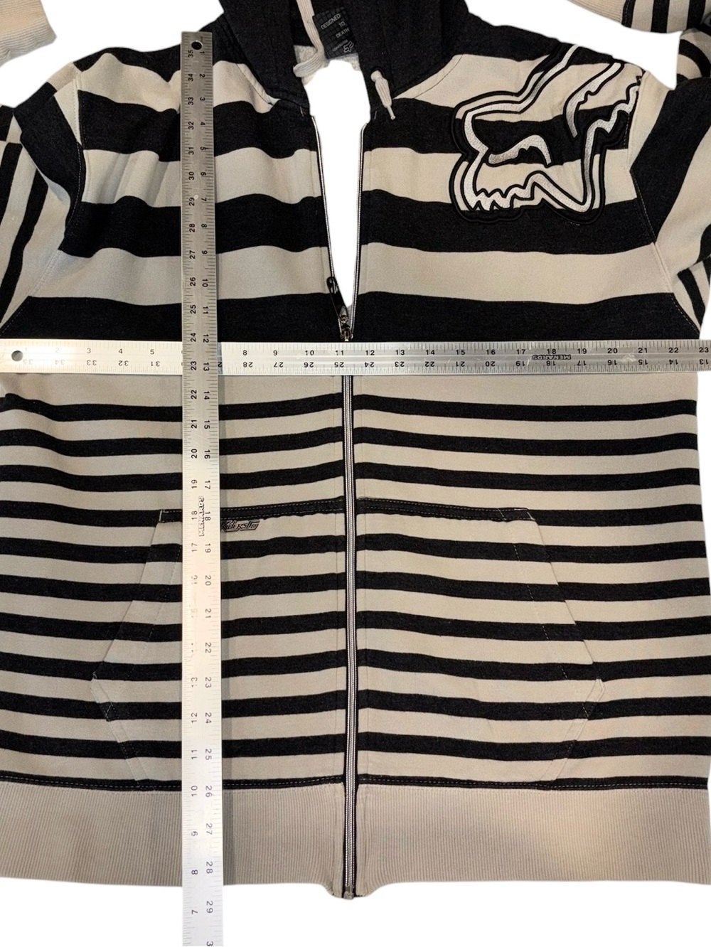 Fox Racing Vtg Y2K Hoodie Mens Black & Beige Striped Moto Full Zip Jacket XL - Picture 7 of 10